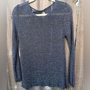 Made in Italy Black Shimmery Metallic Long Sleeve Fitted Sweater Top Size M